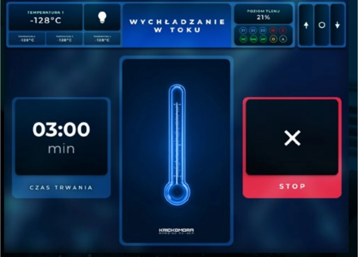 Monitoring i bezpieczeństwo — panel sterowania kriokomory