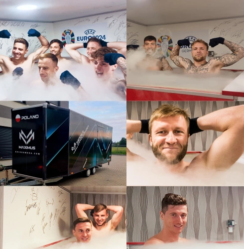 Reprezentacja Polski korzystająca z kriokomory mobilnej AMAZING MX-4CP podczas Euro 2016